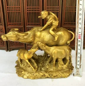 Brass shepherd boy riding cattle animal decorations brass decorations office decorations household crafts