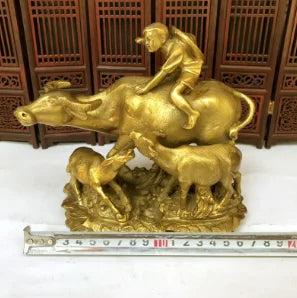 Brass shepherd boy riding cattle animal decorations brass decorations office decorations household crafts