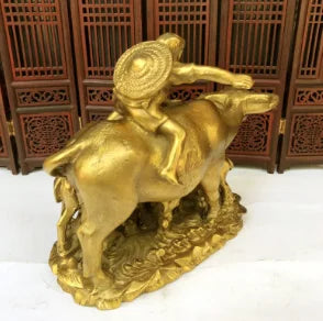 Brass shepherd boy riding cattle animal decorations brass decorations office decorations household crafts