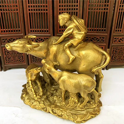 Brass shepherd boy riding cattle animal decorations brass decorations office decorations household crafts