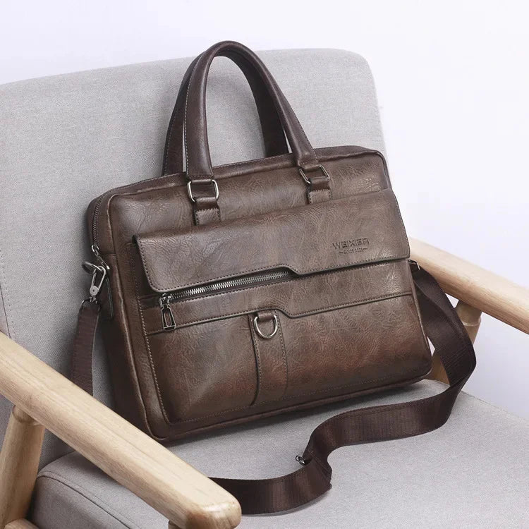 Briefcase Luxury Brand PU Leather Shoulder Retro Business 14-inch Computer Men's Fashion Crossbody Bag Handbag