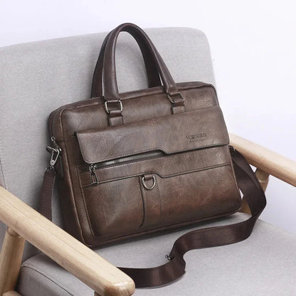 Briefcase Luxury Brand PU Leather Shoulder Retro Business 14-inch Computer Men's Fashion Crossbody Bag Handbag