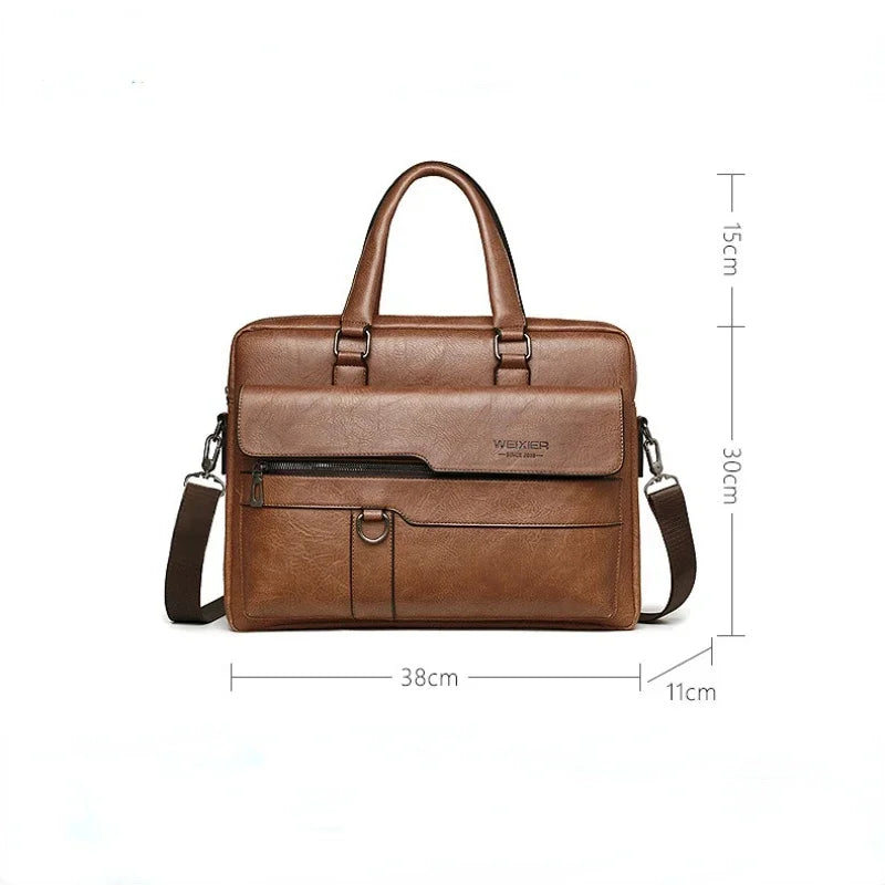 Briefcase Luxury Brand PU Leather Shoulder Retro Business 14-inch Computer Men's Fashion Crossbody Bag Handbag