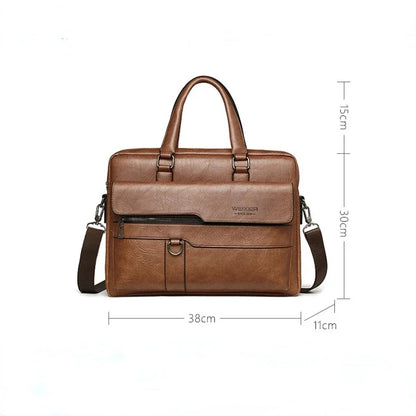 Briefcase Luxury Brand PU Leather Shoulder Retro Business 14-inch Computer Men's Fashion Crossbody Bag Handbag