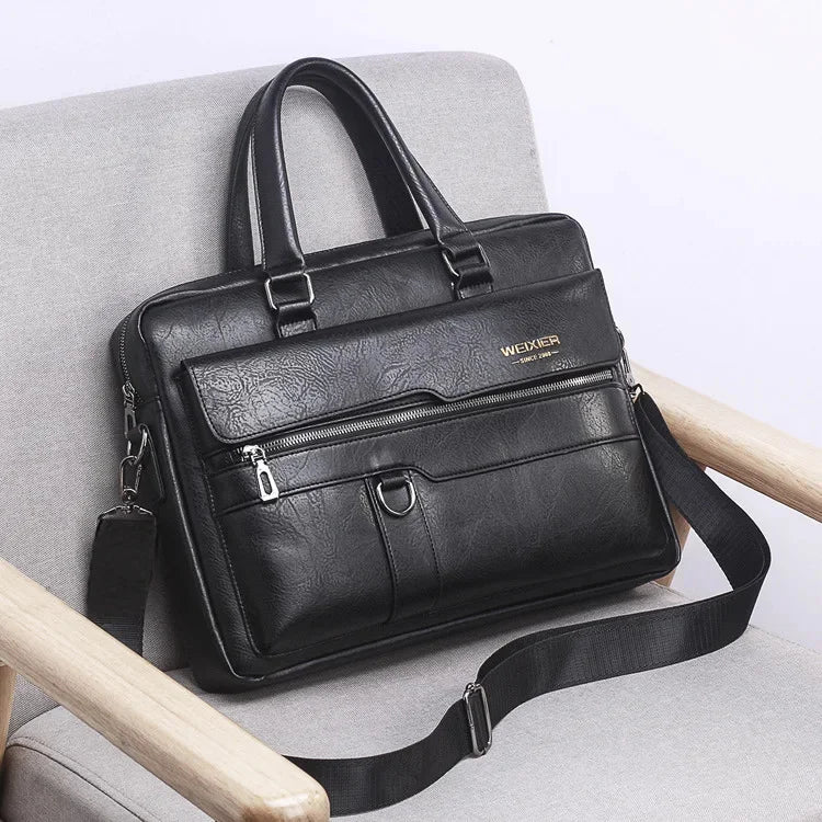 Briefcase Luxury Brand PU Leather Shoulder Retro Business 14-inch Computer Men's Fashion Crossbody Bag Handbag