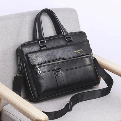 Briefcase Luxury Brand PU Leather Shoulder Retro Business 14-inch Computer Men's Fashion Crossbody Bag Handbag