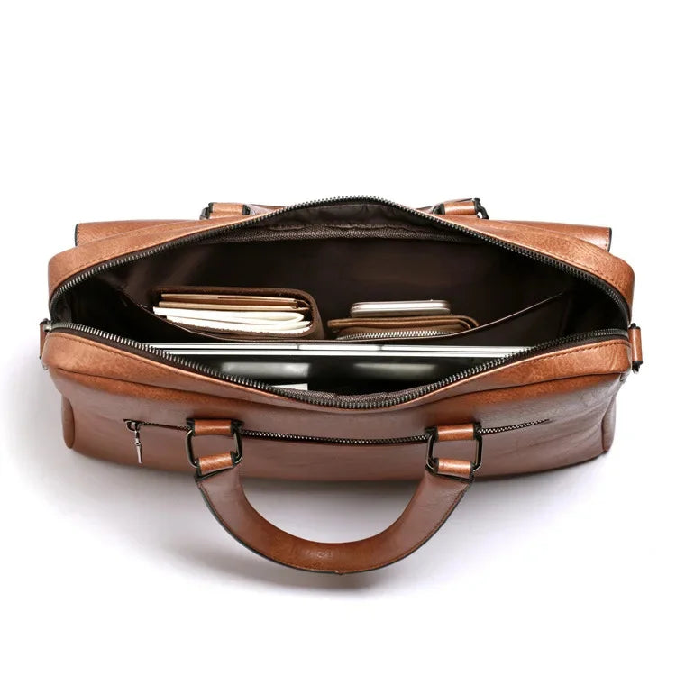 Briefcase Luxury Brand PU Leather Shoulder Retro Business 14-inch Computer Men's Fashion Crossbody Bag Handbag