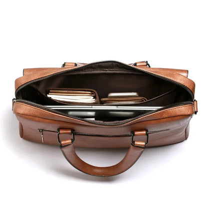 Briefcase Luxury Brand PU Leather Shoulder Retro Business 14-inch Computer Men's Fashion Crossbody Bag Handbag