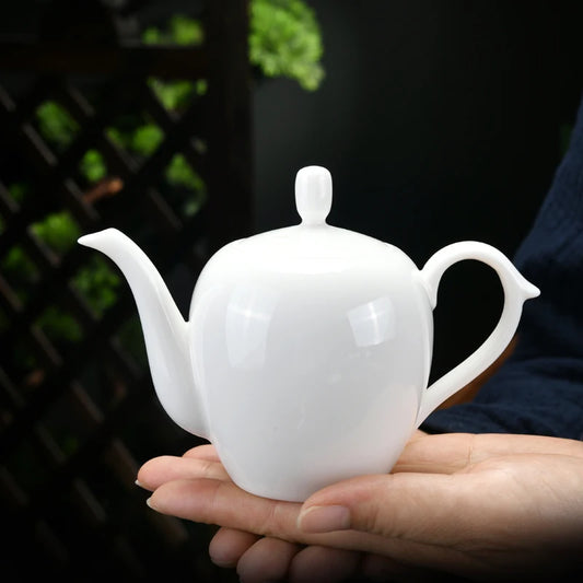 Bright Glaze Suet Jade Ceramic Teapot, Household Side Handle Xishi Pot, Chinese Kungfu Tea Pot, White Porcelain Tea Set