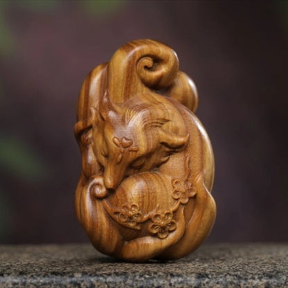 Bring Good Luck and Fortune- Nine-tailed Fox Verawood Ageing High Oil High-density Sculpture Modern Art Car Hanging Ornaments