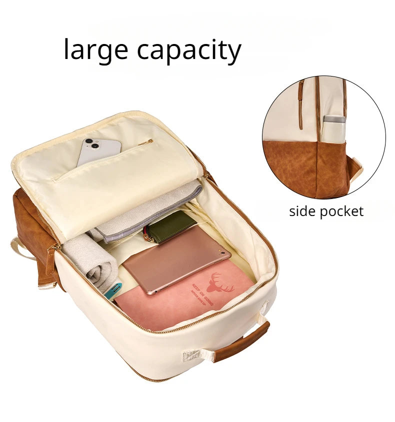 British Style Backpack Men's Casual Travel Backpack Women Fashion PU Wear-resistant Waterproof Large Capacity Laptop Bag