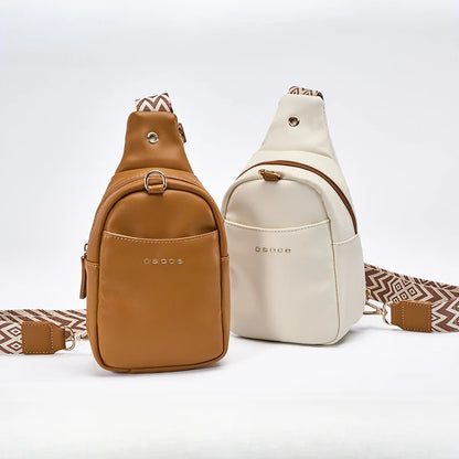 British Style PU Chest Bag Men and Women Fashion Casual Shoulder Bag Multifunction Waterproof Crossbody Cell Phone Bag