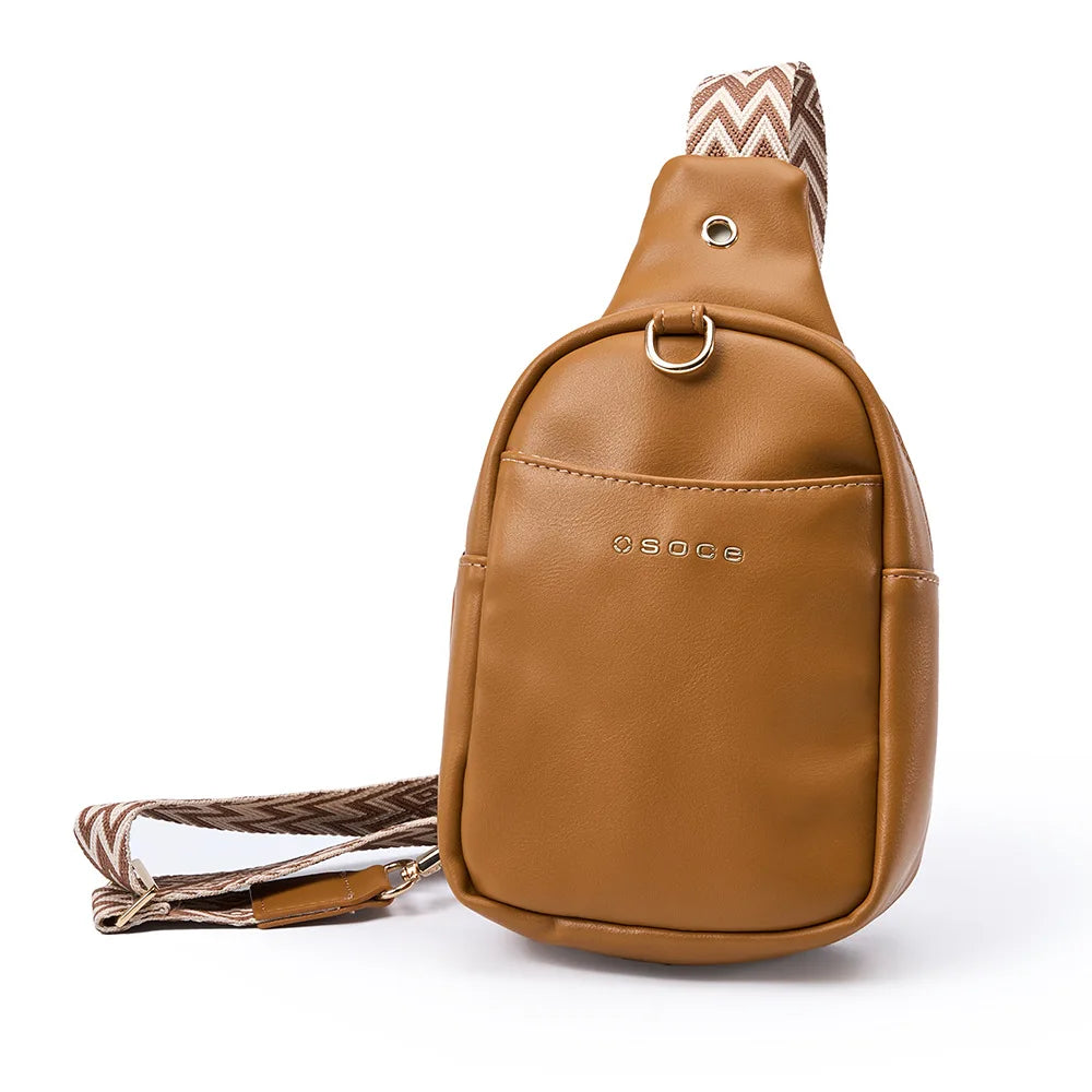 British Style PU Chest Bag Men and Women Fashion Casual Shoulder Bag Multifunction Waterproof Crossbody Cell Phone Bag