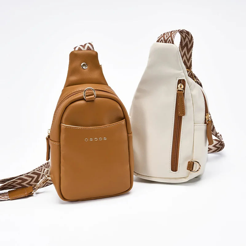 British Style PU Chest Bag Men and Women Fashion Casual Shoulder Bag Multifunction Waterproof Crossbody Cell Phone Bag
