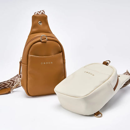British Style PU Chest Bag Men and Women Fashion Casual Shoulder Bag Multifunction Waterproof Crossbody Cell Phone Bag