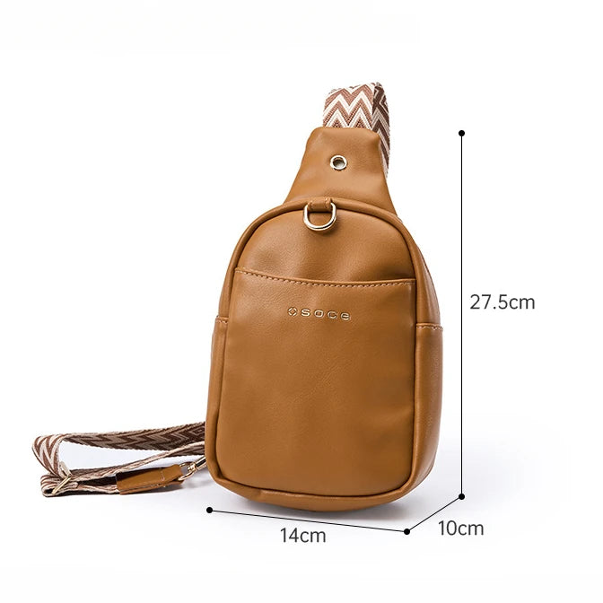 British Style PU Chest Bag Men and Women Fashion Casual Shoulder Bag Multifunction Waterproof Crossbody Cell Phone Bag