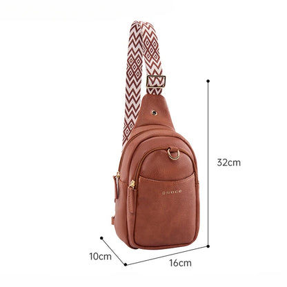 British Style PU Chest Bag Men and Women Fashion Casual Shoulder Bag Multifunction Waterproof Crossbody Cell Phone Bag
