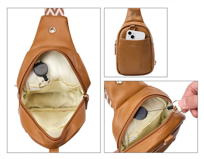 British Style PU Chest Bag Men and Women Fashion Casual Shoulder Bag Multifunction Waterproof Crossbody Cell Phone Bag