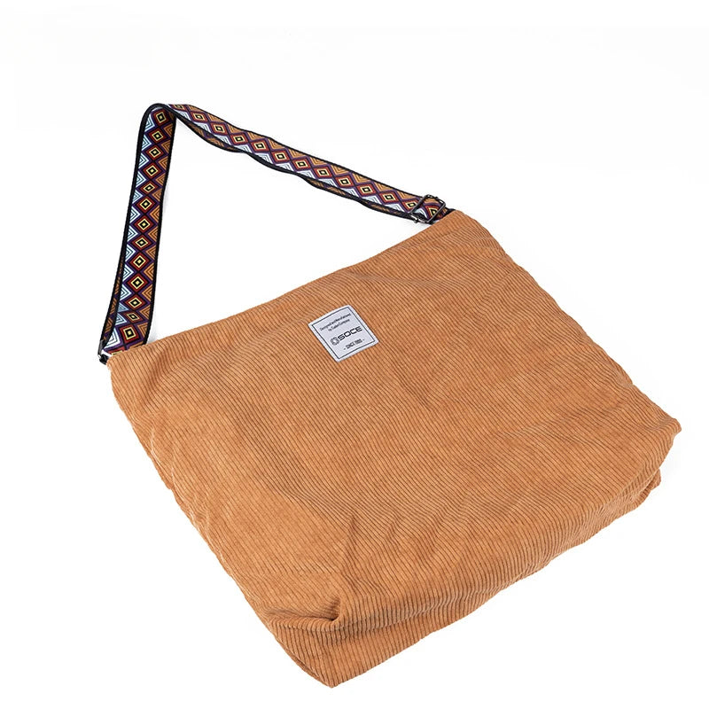 British Tote Bag Male Commuter Fashion Corduroy Shoulder Bag Versatile Leisure Large Capacity Travel Crossbody Bag Handbag