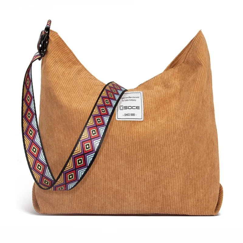 British Tote Bag Male Commuter Fashion Corduroy Shoulder Bag Versatile Leisure Large Capacity Travel Crossbody Bag Handbag