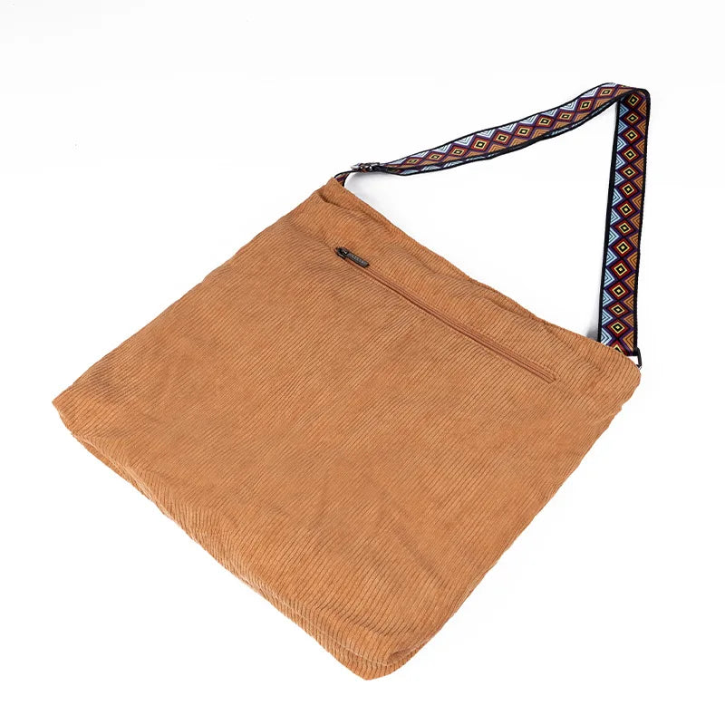 British Tote Bag Male Commuter Fashion Corduroy Shoulder Bag Versatile Leisure Large Capacity Travel Crossbody Bag Handbag