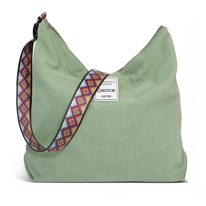 British Tote Bag Male Commuter Fashion Corduroy Shoulder Bag Versatile Leisure Large Capacity Travel Crossbody Bag Handbag