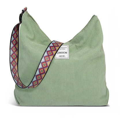 British Tote Bag Male Commuter Fashion Corduroy Shoulder Bag Versatile Leisure Large Capacity Travel Crossbody Bag Handbag