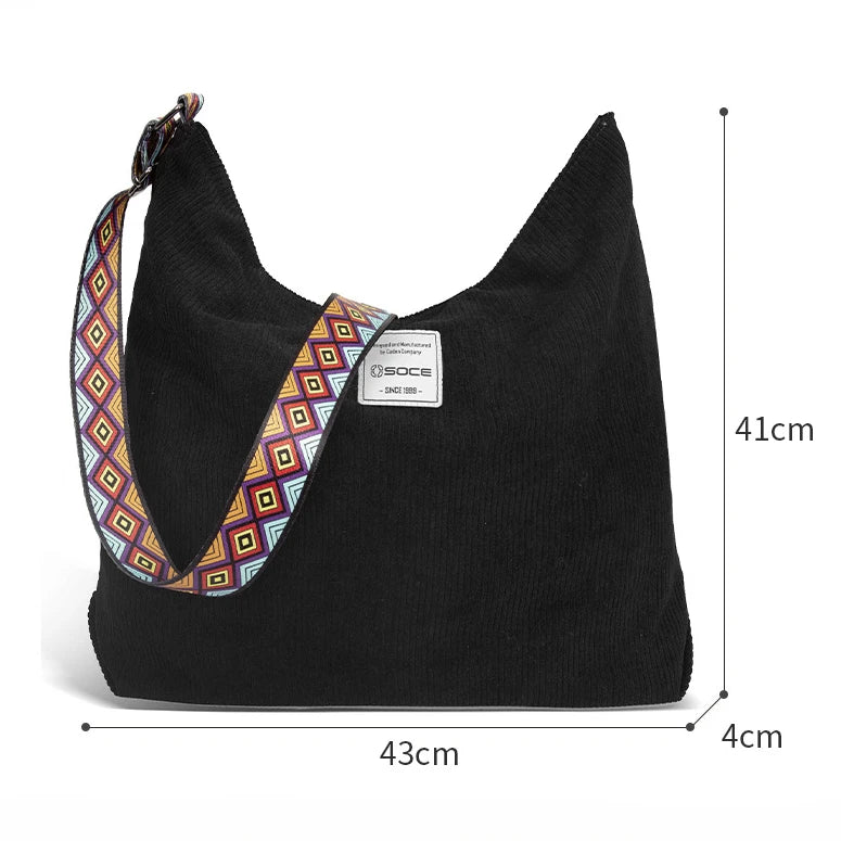 British Tote Bag Male Commuter Fashion Corduroy Shoulder Bag Versatile Leisure Large Capacity Travel Crossbody Bag Handbag