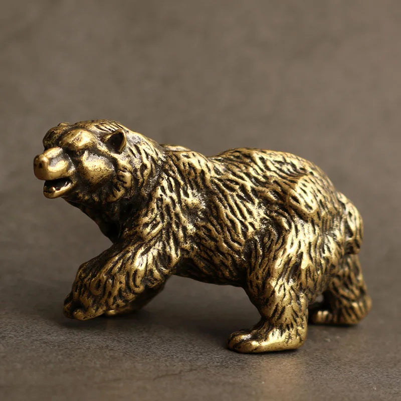 Bronze Brown Bear Tea Pet Household Mini Animal Crafts Desktop Copper Ornament Tea Ceremony Accessories Car Decoration