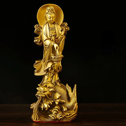 Bronze Dragon Avalokitesvara Ornament Station Guanyin Bronze Statue Home Buddha Decoration Basket Avalokitesvara