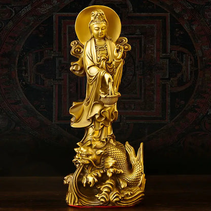 Bronze Dragon Avalokitesvara Ornament Station Guanyin Bronze Statue Home Buddha Decoration Basket Avalokitesvara