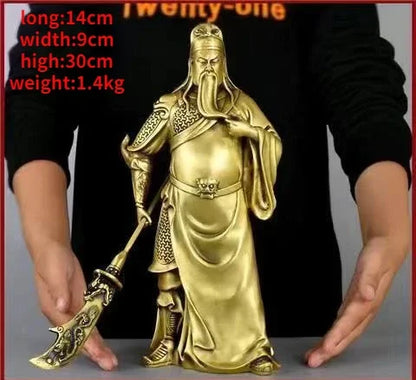 Bronze Guan Gong Statue Copper God of Wealth Statue Guan Yu Bronze Home Living Room Statue Sculptures