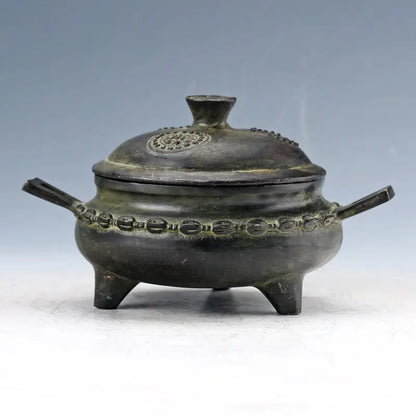 Bronze Handwork Carved Pattern Incense Burner& Lid Ming Dynasty Xuan De Mark