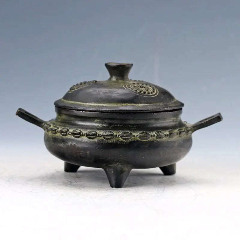 Bronze Handwork Carved Pattern Incense Burner& Lid Ming Dynasty Xuan De Mark