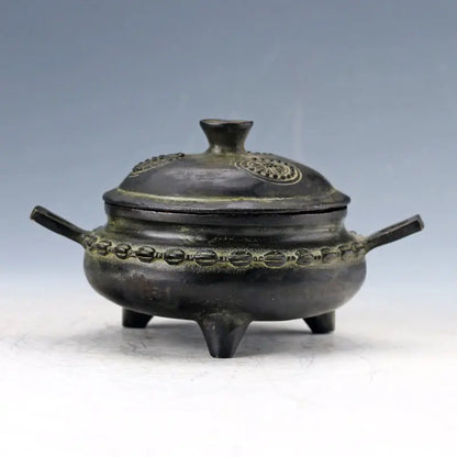 Bronze Handwork Carved Pattern Incense Burner& Lid Ming Dynasty Xuan De Mark