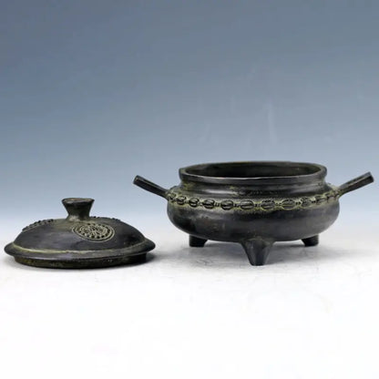 Bronze Handwork Carved Pattern Incense Burner& Lid Ming Dynasty Xuan De Mark