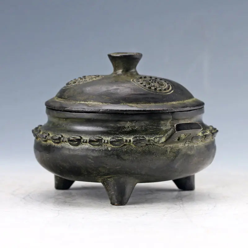 Bronze Handwork Carved Pattern Incense Burner& Lid Ming Dynasty Xuan De Mark
