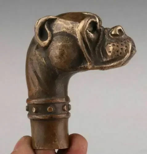 Bronze Statue Dog Old Cane Walking Stick Head Handle Accessorie Collection Height 6.7cm