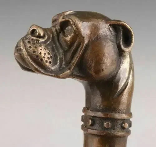 Bronze Statue Dog Old Cane Walking Stick Head Handle Accessorie Collection Height 6.7cm