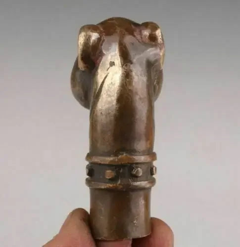 Bronze Statue Dog Old Cane Walking Stick Head Handle Accessorie Collection Height 6.7cm