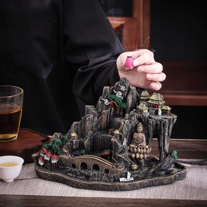 Buddha Holy Place Peaceful World Incense Cone Holder Backflow Incense Burner Decor Tearoom