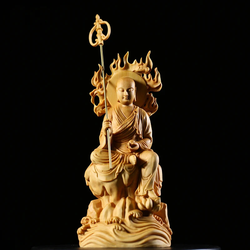 Buddha Solid Wood Statue Bodhisattva Ksitigarbha Figure of Buddha Peace and Auspice Buddha Statue Wood Statues Dizang Buddhist