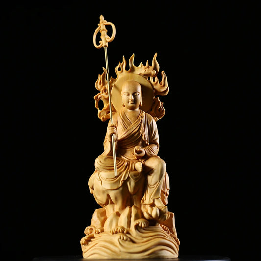 Buddha Solid Wood Statue Bodhisattva Ksitigarbha Figure of Buddha Peace and Auspice Buddha Statue Wood Statues Dizang Buddhist
