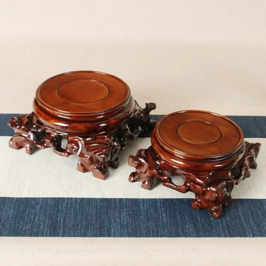Buddha Statue Ornaments, Root Carving, Imitating Stone Base, Solid Wood Vase, Bonsai, Circular Holder