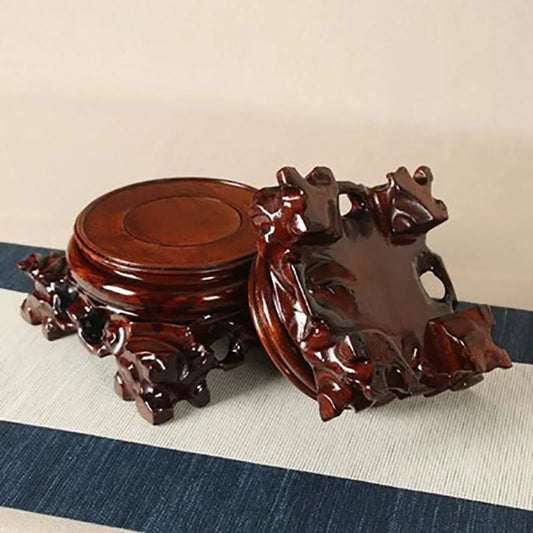 Buddha Statue Ornaments, Root Carving, Imitating Stone Base, Solid Wood Vase, Bonsai, Circular Holder