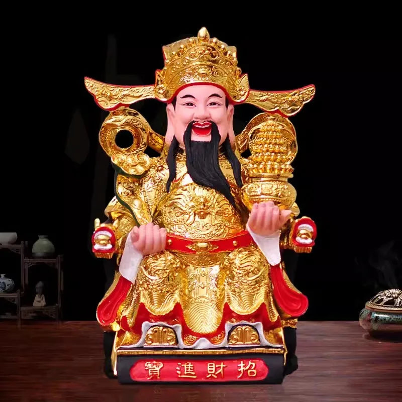 Buddha Statue of God of Wealth 12 Inch Gold-plated Resin Ruyi God of Wealth Ornament Family Worship Temple China Figurine