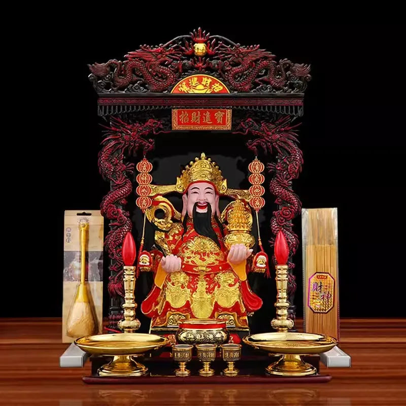 Buddha Statue of God of Wealth 12 Inch Gold-plated Resin Ruyi God of Wealth Ornament Family Worship Temple China Figurine