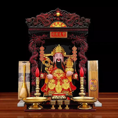 Buddha Statue of God of Wealth 12 Inch Gold-plated Resin Ruyi God of Wealth Ornament Family Worship Temple China Figurine