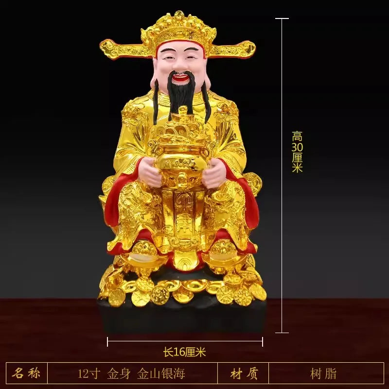 Buddha Statue of God of Wealth 12 Inch Gold-plated Resin Ruyi God of Wealth Ornament Family Worship Temple China Figurine