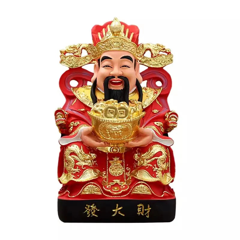 Buddha Statue of God of Wealth 12 Inch Gold-plated Resin Ruyi God of Wealth Ornament Family Worship Temple China Figurine